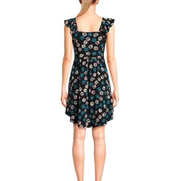 Black and Blue FLORAL High-Low Dress - Flutter Sleeve Dress - Picture 12 of 13